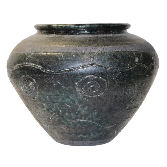 Vtg Studio Art Signed Tribal Pottery Black Southwest 5.5" T x 7" round - Picture 6 of 10